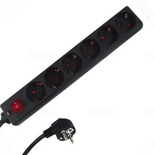 GAO-DÜWI kapcsolós elosztó, 6-os, 1,4 m, túlfeszültség védelemmel, fekete