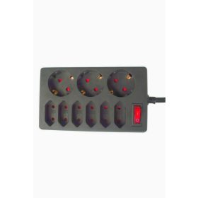 Gao kapcsolós elosztó 6 euro+3 dugalj, 1,4 m, fekete