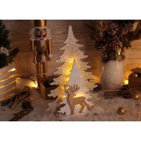 LED karácsonyi fenyő szarvassal, arany, elemes