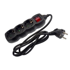   Elosztó, hosszabbító 3 aljzat, kapcsolós 1,5m-es 3x1mm fekete