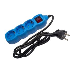   Elosztó, hosszabbító 3 aljzat, kapcsolós 1,5m-es 3x1mm kék