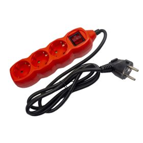   Elosztó, hosszabbító 3 aljzat, kapcsolós 1,5m-es 3x1mm piros