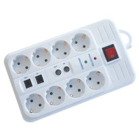   Tracon elosztó 8 aljzat, kapcsolós 3m túlfesz, túláram, koax, telefon védelem