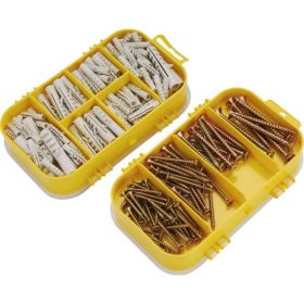   Forgácslapcsavar és műanyag tipli készlet, műanyag tároló dobozban