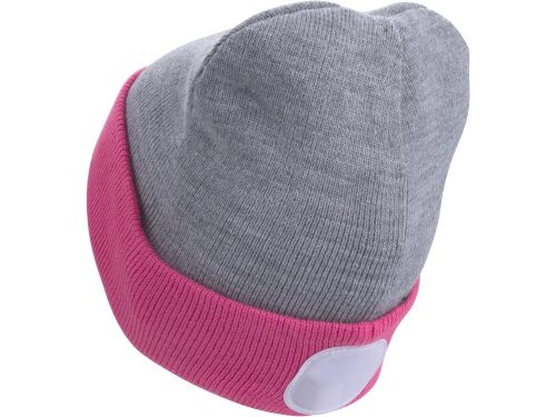 Extol kötött sapka, szürke/pink, kivehető homloklámpával