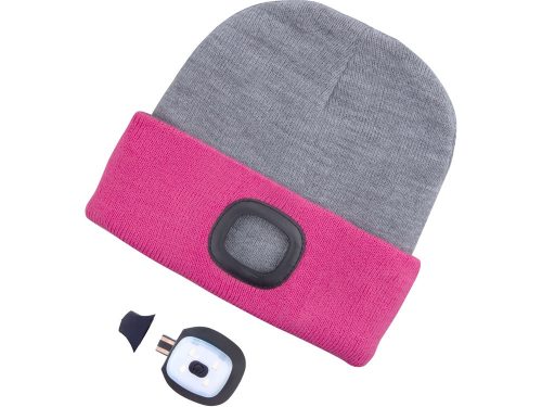 Extol kötött sapka, szürke/pink, kivehető homloklámpával
