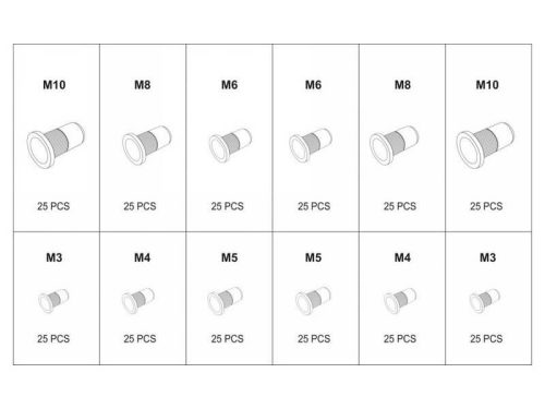 Yato szegecsanya készlet, M3-M10 , 300 darabos